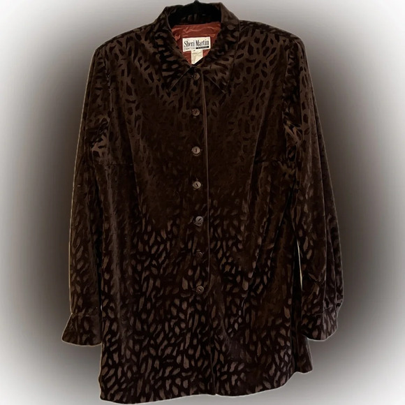 Sheri Martin Jackets & Blazers - Vintage Brown Animal Design Velvet Burnout Lightweight Button Up Jacket, Size 14